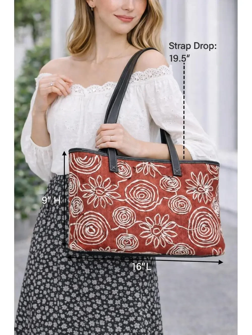 Preston and York Unique Red and White Flowered Canvas and Faux Leather Purse
